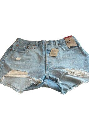 Levis 501 High-Rise Distressed Light Wash Denim Shorts Size 29 NWT